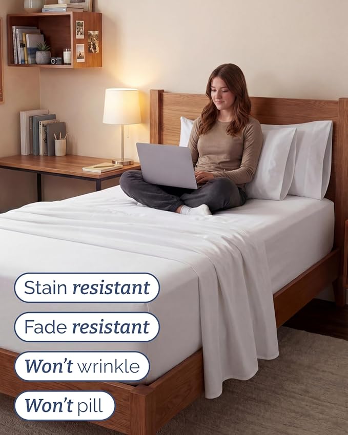 Extra Deep Twin XL Sheet Set - 4 Piece College Dorm Bed Sheets Set with Extra Deep Pockets - Ultra-Soft, Comfy & Breathable Bedding for Women, Men, Kids & Teens - Wrinkle Free & Fade Resistant - White