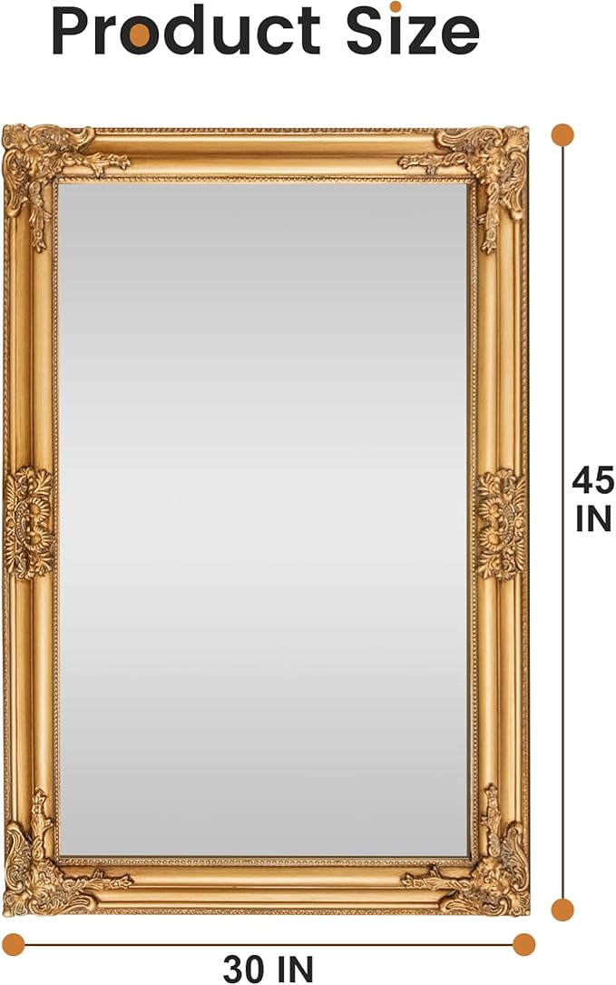 Vintage Gold Mirror for Wall, 30"x45" Antique Decorative Baroque Mirror with Imitation Metal Frame, Ornate Decorative Wall Mirror Decor for Entryway, Fireplace, Living Room, Hallway