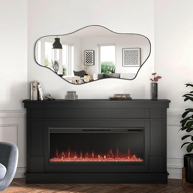 Irregular Mirror, 47.2"x23" Large Asymmetrical Wall Mirror, Odd Shaped Mirrors, Modern Frameless Abstract Mirrors for Living Room Bathroom Bedroom Entryway Fireplace
