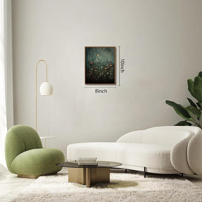 WALLZK Vintage Framed Wall Art Wildflower Canvas Prints Botanical Pictures Green Nature Floral Decor Artwork for Walls Living Room Bedroom Bathroom 8"x10"