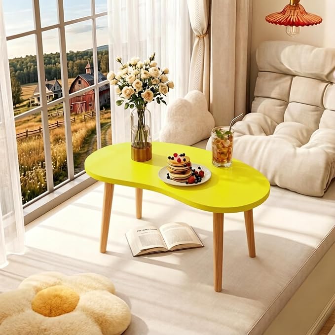 Mango Coffee Table Low Table with 4 Solid Wood Sturdy Legs,Floor Table Desk for Sitting on The Floor,19.7"D x 31.5"W x 16"H Inches,Living Room/Toy room Furniture,Rental house Furniture (Yellow)