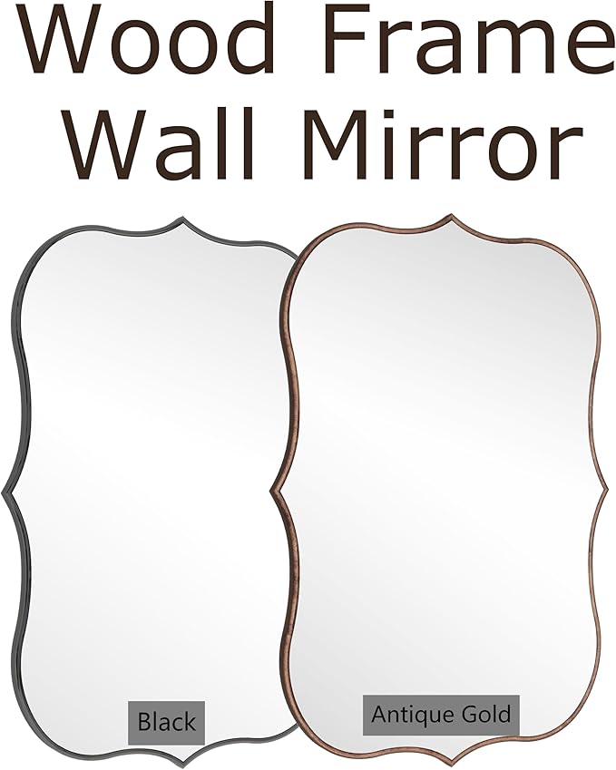 SHYFOY Decorative Wall Mirror Asymmetrical Mirrors for Wall Decor, Black Irregular Mirror for Living Room Decor, Modern Large Mirror Abstract Clound Shape, 24"x35", Scalloped Wood Frame