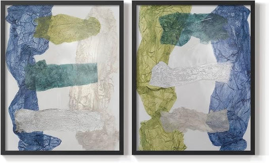 Renditions Gallery Set of 2 Peel & Stick Framed Prints, Elegant Abstract Wall Art, Dyed Cloth Texture Wall Decor, Re-Stickable - Ready to Hang - 8"x10" - Black Frame LT588