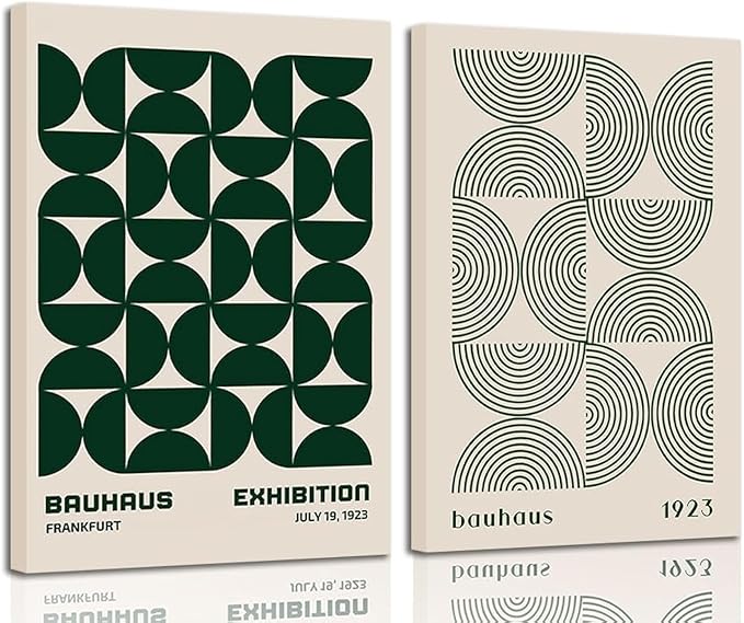 2Pcs Bauhaus Mid Century Modern Wall Art Retro Exhibition Posters Prints Green Boho Geometric Abstract Minimalist Wall Decor Pictures for Bedroom iving Room Dining Room Framed (Green, 16x24in Framed)