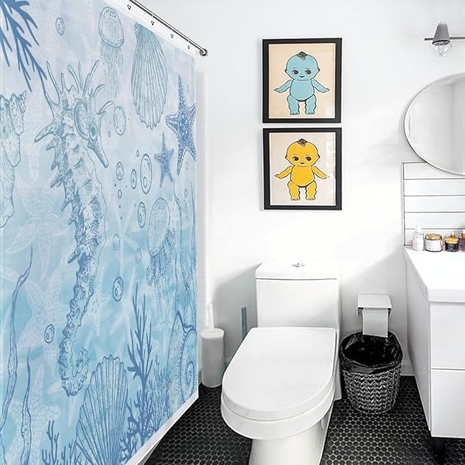 Sea Turtle Shower Curtains,Coastal Nautical Beach Theme Blue Tropical Beachy Under The Sea Animal Bathroom Set Accessories Decor with Hooks,72x72Inch
