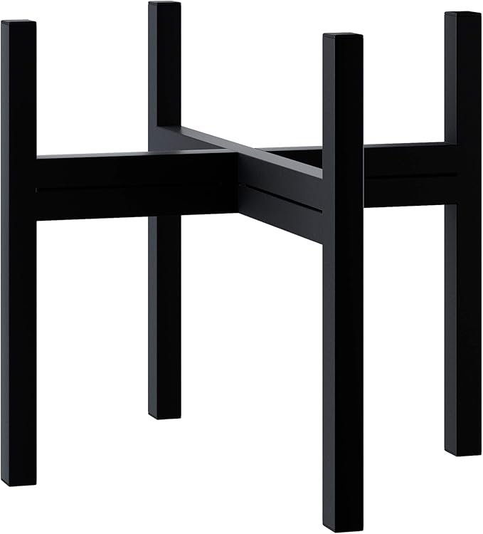 FaithLand 12-Inch White Planter & Mid-Century Plant Stand Bundle