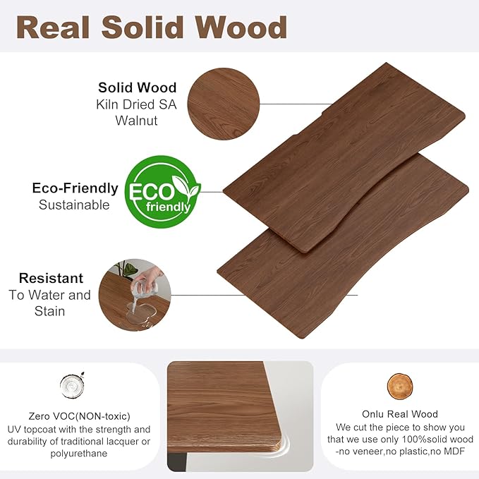 Solid Wood Electric Standing Desk 47.2"x23.6"Home Office Desk,Adjustable Workbench with 3 Stages Single Motor, Computer Workstation with T-Shaped Metal Bracket,Walnut Standing Table for Gaming(1 Box)