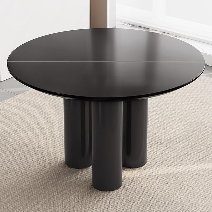 46.06" Round Dining Table for 2-4 Person, Circular Black Kitchen Table, Modern Dining Room Table for Kitchen, Living Room, Bar, Space Saving, Table Only