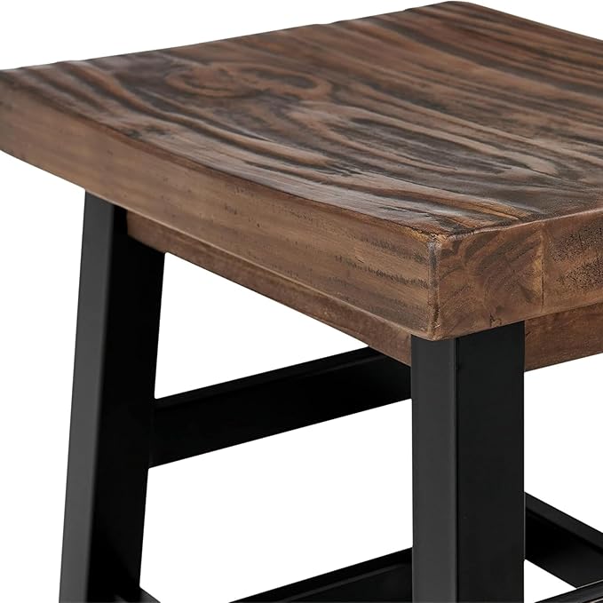 Alaterre Furniture Pomona Rustic Industrial Barstool – 20” Backless Counter Stool with Solid Pine Wood Seat and Black Metal Legs – Farmhouse Seating for Dining Room, Kitchen, or Office (Natural/Black)