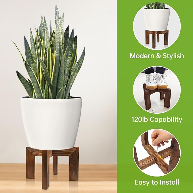 hismocal 2 Pack Wood Plant Stand Indoor Holders for Plants, Sturdy Flower Pot Stands Plants Shelf, Wooden Stool for Patio Plant Stand, Fit 5-18 Inch Variety Flower Pots, Easily Assemble