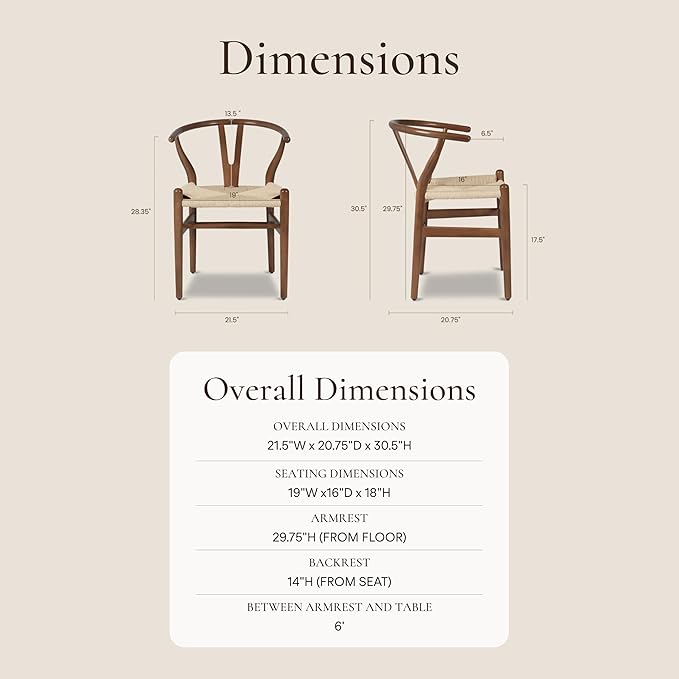 Poly & BARK Weave Dining Chairs – Mid-Century Modern Wishbone Dining Chairs with Arms, Solid Wood Frame, Indoor Use – Walnut– Set of 2 - Ideal for Dining Room, Kitchen or Stylish Accent Setting