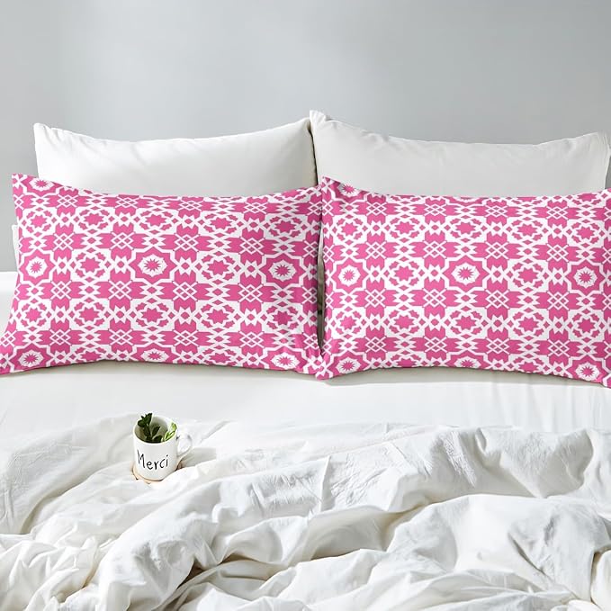 Erosebridal Pink Geometric Floral Duvet Cover Twin for Kids Boys Girls,Elegant Retro Floral Comforter Cover,Abstract Flower Art Bedding Set,Modern Aesthetic Bed Set with 1 Pillowcase Bedroom Decor