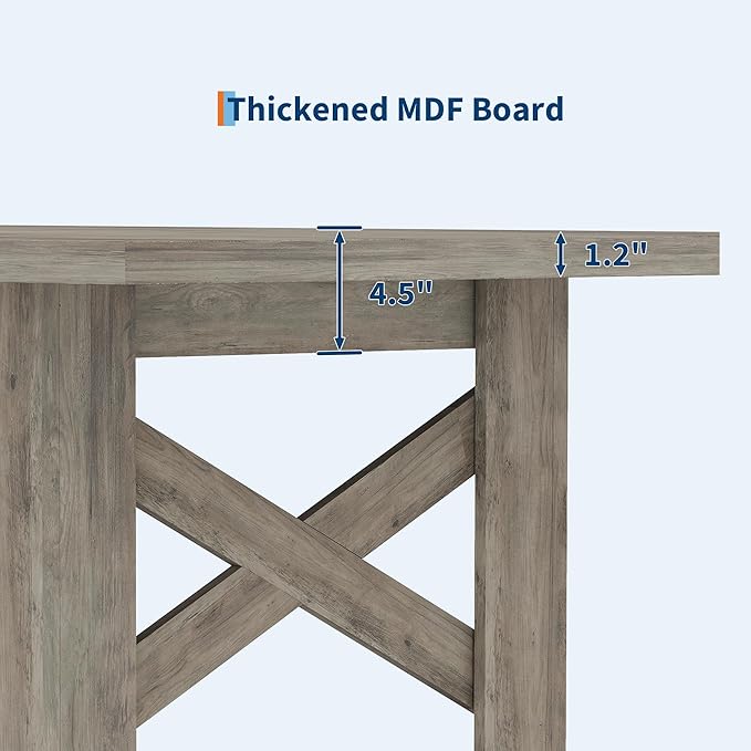 GarveeHome Dining Table for 6-8, 71" Long Wooden Farmhouse Barn Kitchen Table with Thick Sturdy Frame, Rectangular Dining Room Dinner Table with Stable Triangular Legs for Kitchen, Office, Retro Gray