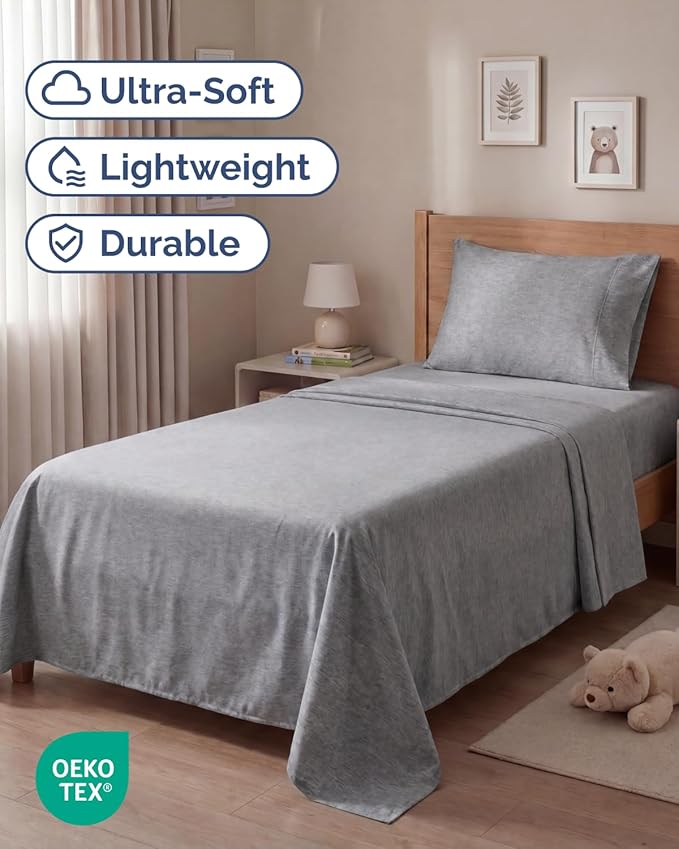 Twin Size 3 Piece Sheet Set - Comfy Breathable & Cooling Sheets - Hotel Luxury Bed Sheets for Women & Men - Deep Pockets, Easy-Fit, Soft & Wrinkle Free Sheets - Heathered Grey Oeko-Tex Bed Sheet Set
