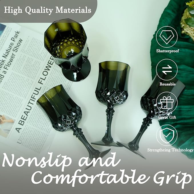 Plastic Wine Glasses, Plastic Goblets Vintage Style Cordial Drinking Glasses for Valentine’s Day, Wedding Reception, Grand Event Party Supplies (48, Black)