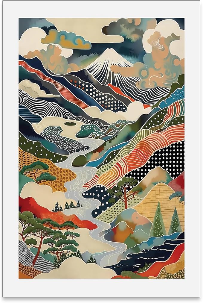 EOLRCIG Japanese Mount Fuji Poster Colorful Nature Landscape Mountain Wall Art Modern Trendy Abstract Aesthetic Canvas Prints Wall Decor for Home Bedroom 24X36 inch Unframed