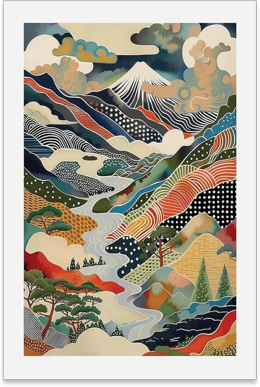 EOLRCIG Japanese Mount Fuji Poster Colorful Nature Landscape Mountain Wall Art Modern Trendy Abstract Aesthetic Canvas Prints Wall Decor for Home Bedroom 24X36 inch Unframed