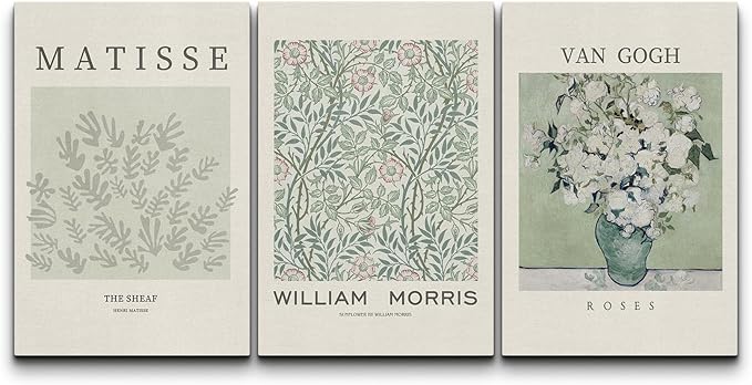 wall26 Canvas Print Wall Art Set Matisse, William Morris, Van Gogh Photography Modern Rustic Scenic Colorful Multicolor for Living Room, Bedroom, Office - 24"x36" x 3