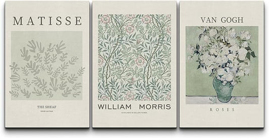 wall26 Canvas Print Wall Art Set Matisse, William Morris, Van Gogh Photography Modern Rustic Scenic Colorful Multicolor for Living Room, Bedroom, Office - 24"x36" x 3