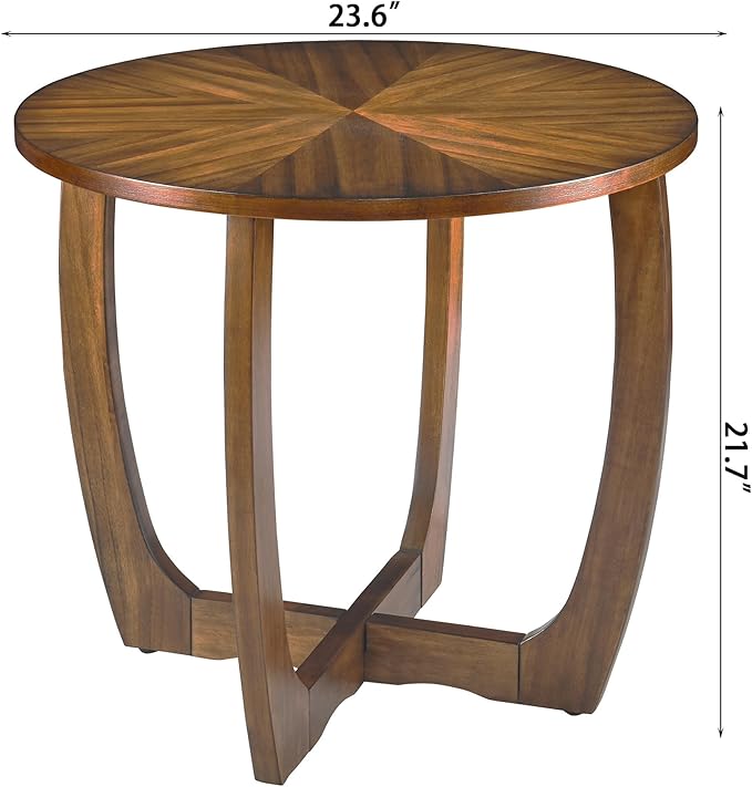 LEEMTORIG Mid Century Modern Round End Side Table Living Room, Walnut End Table Solid Wood Side Table, 23.6" Dia. Large Drum End Table Circle Nightstand Bedroom, Easy Assembly, Brown Walnut CJZ-3223
