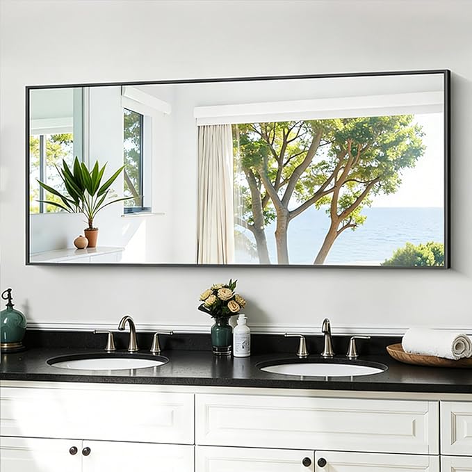 KOCUUY Black Bathroom Mirror, 20x48 Inch Rectangle Mirror for Over Sink, Modern Decorative Wall Mirror for Bedroom Living Room Bathroom, Hang Horizontal/Vertical