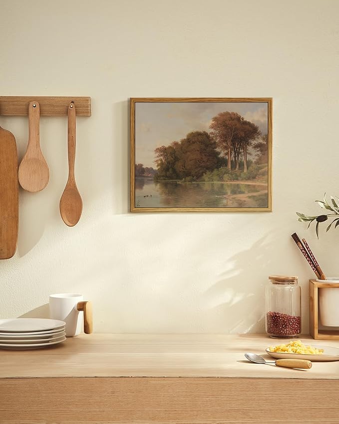 ARPEOTCY Vintage Framed Canvas Wall Art, Fall Living Room Autumn Scenery Pictures Wall Decor, Prints Art, Kitchen Landscape Paintings Farmhouse Retro Country Pictures, 9x11 Inch