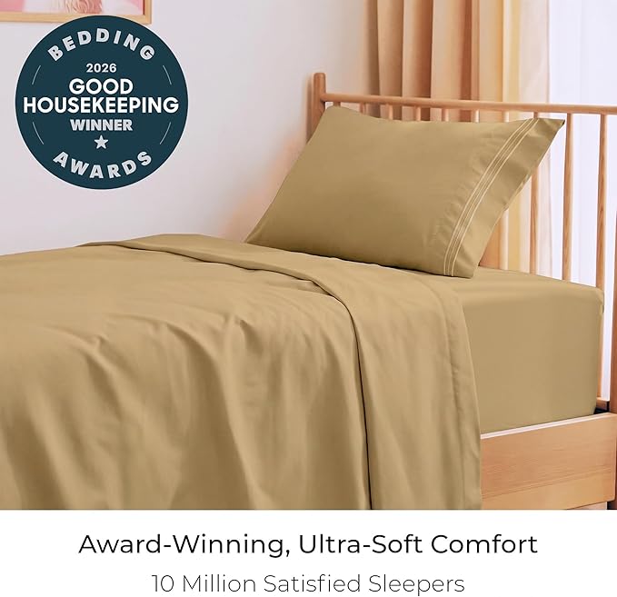 Mellanni Twin Sheets Set - 3 PC Iconic Collection Bedding - Hotel Luxury, Extra Soft, Cooling Bed Sheets - Wrinkle, Fade, Stain Resistant (Twin, Gold)