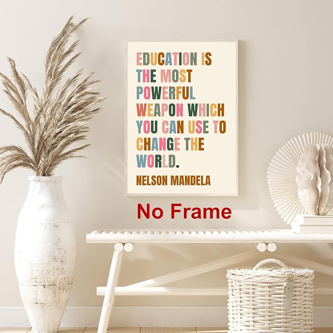 Nelson Mandela Painting Inspirational Word Wall Art Education Quote Poster Motivational Artwork Positive Canvas Wall Art Modern Educational Posters Colorful Inspirational Canvas 16x24inch Frameless