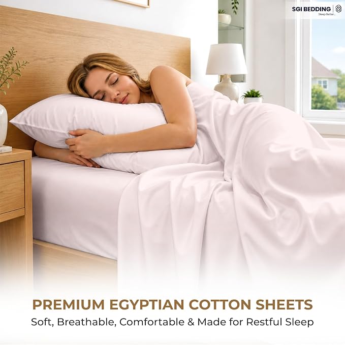 SGI bedding 100% Egyptian Cotton Sheets Full Size – 600 Thread Count Sheets Set, Soft, Cooling, 15" Deep Pocket, Luxury Hotel Bedding, Breathable, Durable - Blush