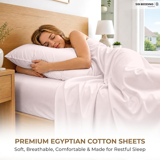 SGI bedding 100% Egyptian Cotton Sheets King Size – 600 Thread Count Sheets Set, Soft, Cooling, 15" Deep Pocket, Luxury Hotel Bedding, Breathable, Durable - Blush