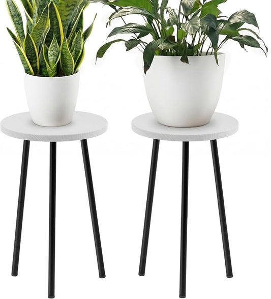 Plant Stand Indoor 2 Pack: Corner Wood 20 Inch Plant Stand Mid Century Modern Decor - Small Round Plant Table for Indoor Plants - Outdoor Plant Holder for Patio Living Room Bathroom Office (White)
