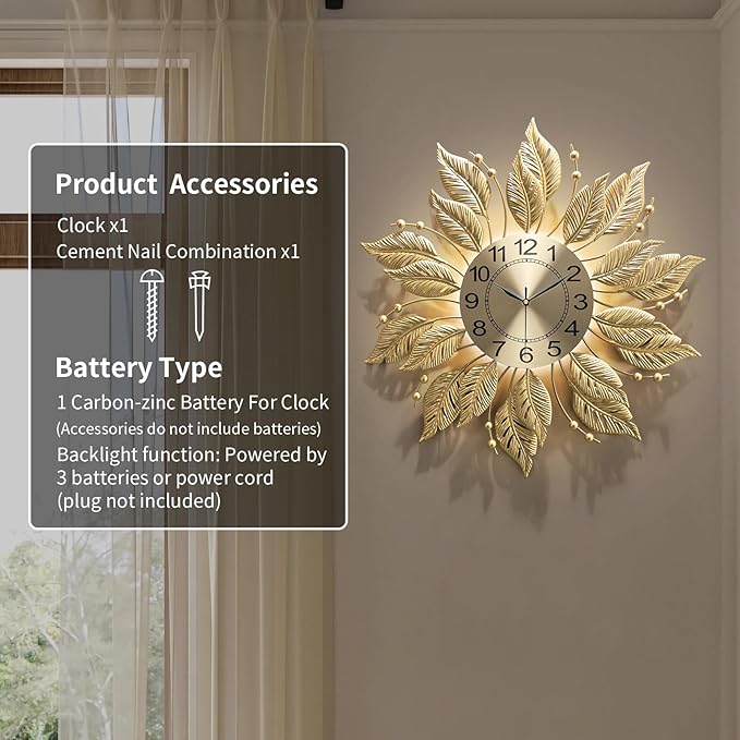 27" Gold Mid Century Modern Wall Clock，Battery Operated Decorative Decorative Metal Wall Clock for Living Room/Bedroom/Office/Bathroom Wall Art&Clocks