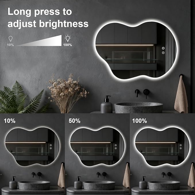 Asymmetrical Lighted Mirror for Bathroom,Modern LED Vanity Mirror with Backlit,Fog-Free,Tri-Color Dimmable Lighting with Memory Function,Hardwire Ready [Horizontal/Vertical] 35" H x 25" W