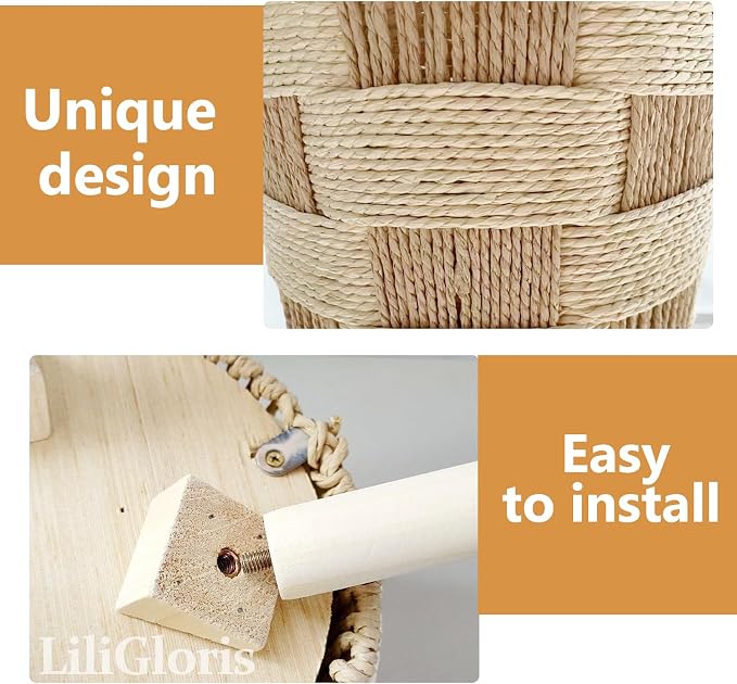 Boho Rattan Plant Stand Set of 2 – Handwoven Wicker Mid-Century Modern Floor Planter Stand for Indoor Plants, Large Farmhouse Decor, Sturdy Wood & Rope Design, Housewarming Gift (1 pieces（S）)