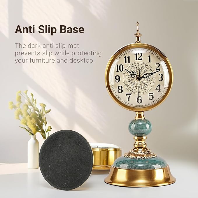BRONVIA amusediy 6-Inch Vintage Mantel Clock, Antique Desk Clock, Retro Anniversary Clock with Metal and Ceramic Body, Silent Table Clocks for Fireplace,Easy to Read DéCor Clocks for Living Room.