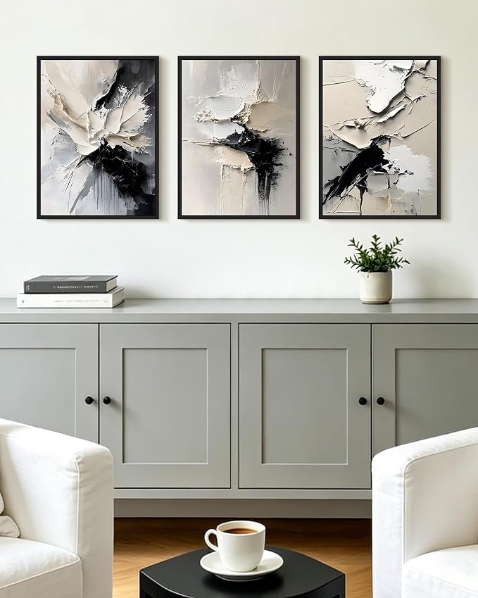 KUVIOKE Navy Blue Abstract Framed Wall Art Minimalist Graffiti Pastel Wall Decor Modern Neutral Color Block Illustration Painting Brush Stroke Art Home Decor 12x16in (Black Framed)