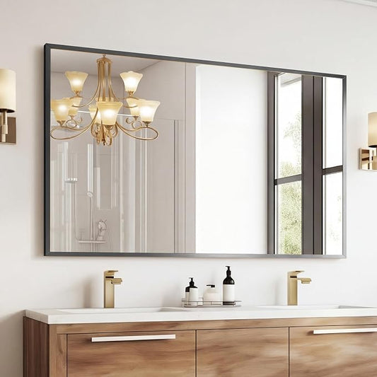 Sweetcrispy Bathroom Mirror for Over Sink, 30" x 48" Rectangle Wall Mount Mirrors with Metal Frame, Modern Vanity Mirror with Tempered Glass, for Home Decor, Anti-Rust, Black