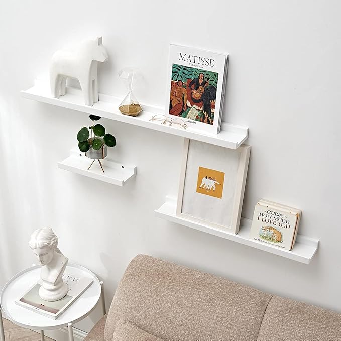 48 Inch White Long Floating Shelves Wall Mounted, Solid Oak Wood Shelf for Storage, Modern Picture Ledge Shelf for Bedroom Living Room Bathroom Kitchen, 48 * 4 * 1.5 (1 Pack)
