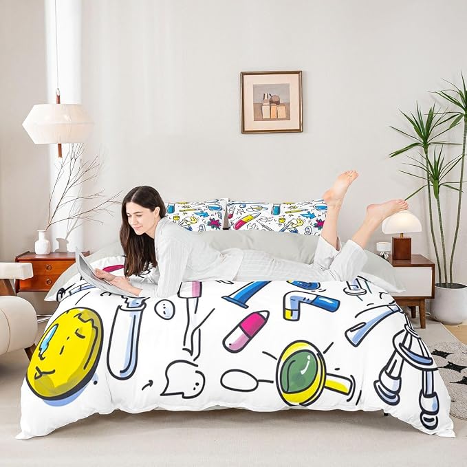 Science Students Duvet Cover Set Physics formula Twin Bedding Sets for Girls for Tween Boys Girls | Chemistry Science Educational Comforter Cover Back To School Supplies Bed Set, Room Decor Aesthetic