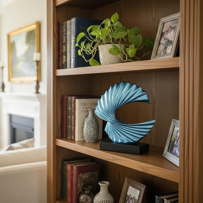 Modern Blue Ocean Wave Sculpture – Abstract Resin Statues for Home Decor, Elegant Coffee Table Decor for Living Room, Unique Home Décor Accents & Art Deco Decor for Office, Shelf, or Entryway