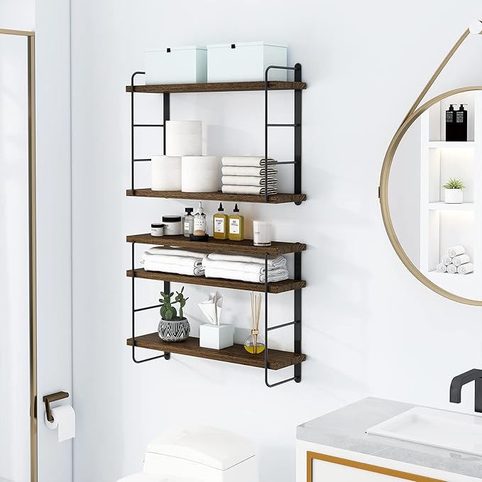 MXCSE Wall Shelves, Wall Mounted Bookshelves, DIY Floating Shelves for Wall, Wood Hanging Book Shelves for Room, Bedroom, Living Room, Easy Installation, 5 Shelves (Brown, 50W x 17H)