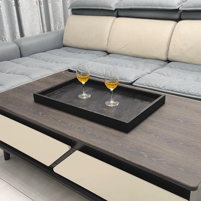 25 x 15 inches High-End Light Luxury Leather Rectangle Oversized Service Tray for Ottoman Tray, Coffee, Food, Family Dinner, Picnic, Party Essentials (Black, 25 x 15 inch)