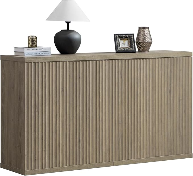 SICOTAS Buffet Cabinet with Storage Accent Sideboard Modern Credenza with Doors & Shelves Fluted Media Console Mid Century Coffee Bar Table for Living Room Kitchen Dining Room Hallway (2PCS)