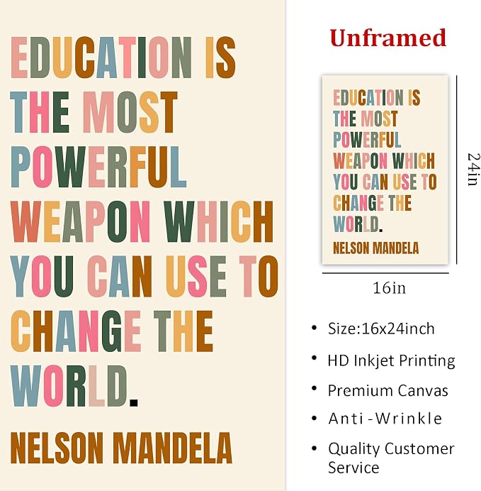 Nelson Mandela Painting Inspirational Word Wall Art Education Quote Poster Motivational Artwork Positive Canvas Wall Art Modern Educational Posters Colorful Inspirational Canvas 16x24inch Frameless