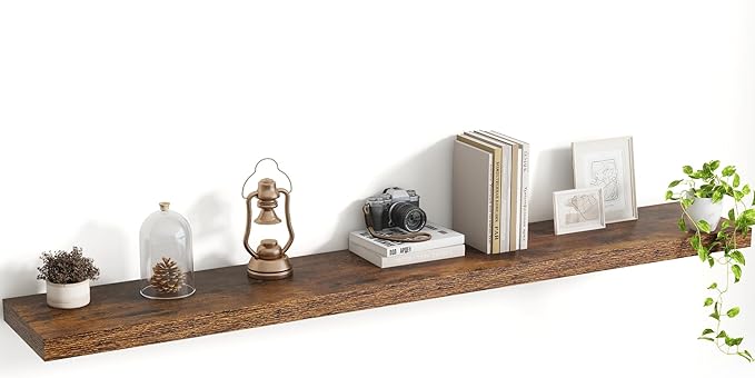 55 Inch Floating Shelves, 8 Inch Deep Floating Shelves for Wall, Hanging Shelf with Invisible Brackets, Deep Shelves for Bathroom, Bedroom, Living Room, Brown, Set of 1