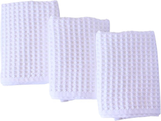 PÜSKÜL Natural 100% Turkish Cotton Waffle Kitchen Towels Set of 3 | Oeko-Tex, Premium Waffle Hand Towels for Bathroom | Soft Absorbent Quick-Dry Lint-Free Dish Towel Large 32x16 inch (3, White)