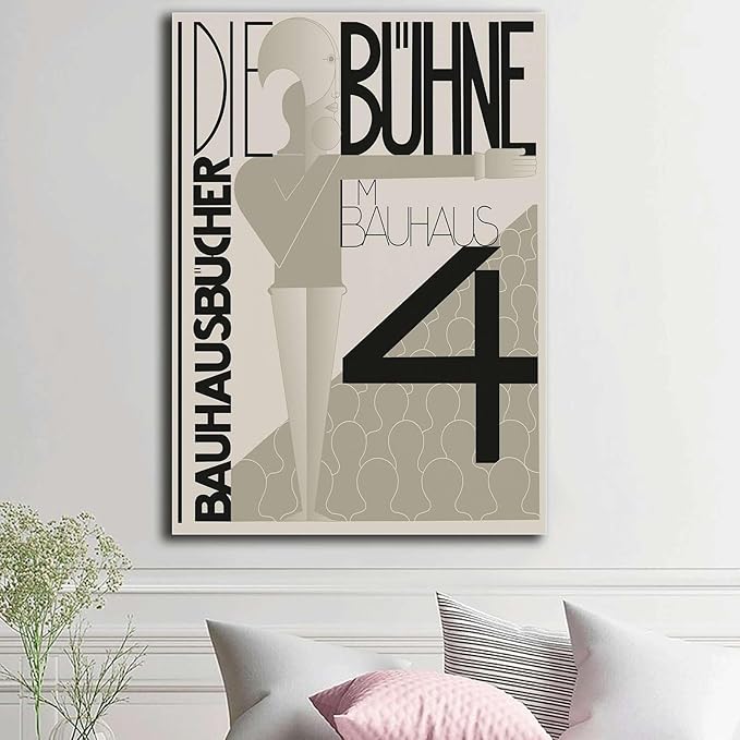 Canvas Painting Poster and Print Bauhaus Graphic Design Exhibition Poster Black White Modern Scandinavian Wall Art Abstract Line Typography Decor Living Room and Bedroom Office Decoration 16x24inch