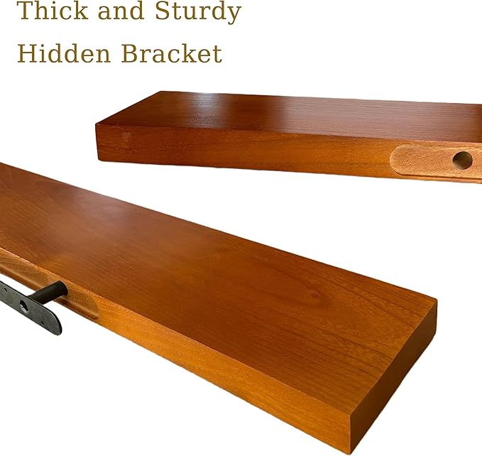 IEO Long Wooden Floating Shelves for Room Wall, Natural Wood Floating Shelves Wall Mounted Kitchen Shelf for Living Room, Bedroom, Kitchen,Bathroom, Storage (Honey Oak, 48in 2tier)