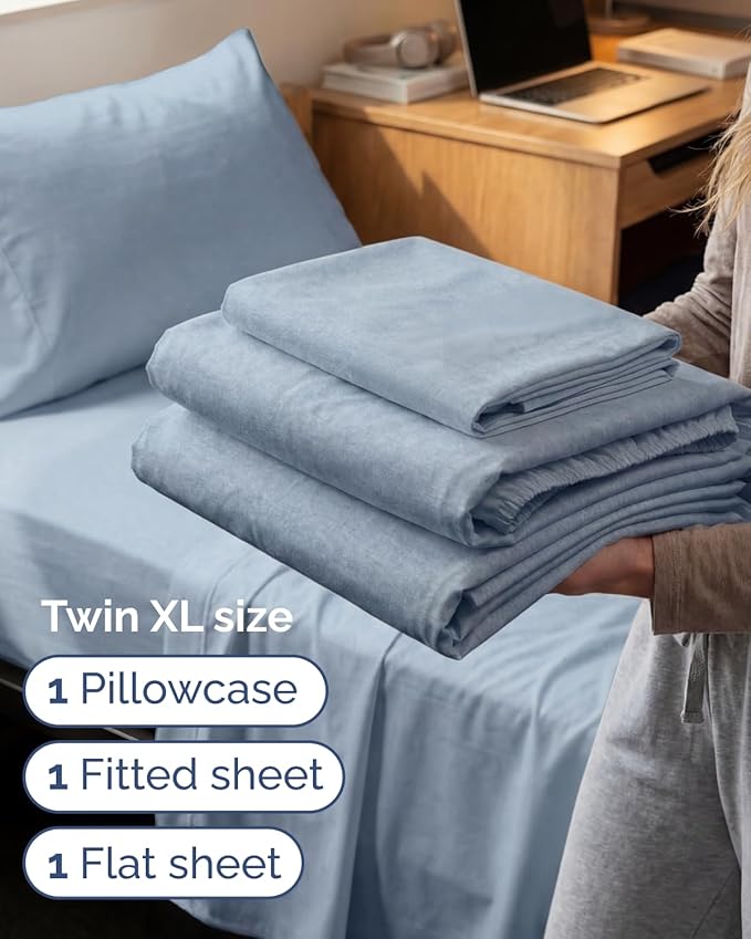 Twin XL Size 3 Piece Sheet Set - Comfy Breathable & Cooling Sheets - Hotel Luxury Bed Sheets for Women & Men - Deep Pockets, Easy-Fit, Soft & Wrinkle Free Sheets - Heathered Blue Oeko-Tex Bed Sheets