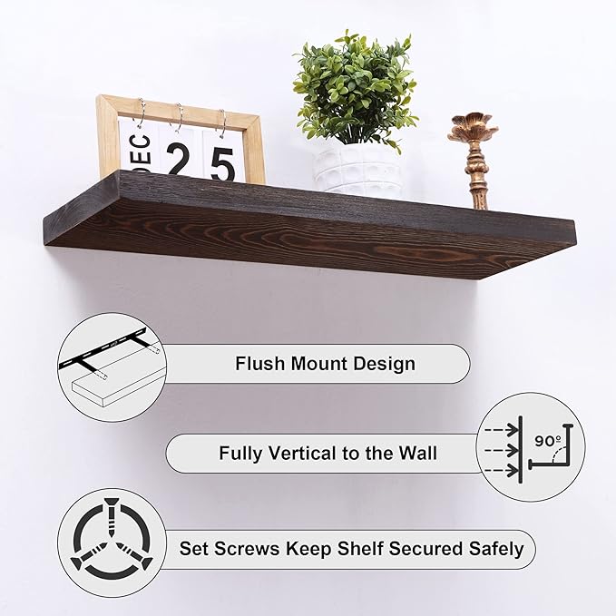 Axeman Floating Shelves for Wall, 24 Inch Wood Floating Shelves Set of 2, 24W x 8D Rustic Floating Wall Shelves for Living Room Bedroom Laundry Room Garage Farmhouse - Dark Walnut